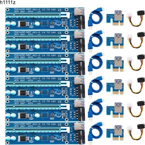 6PCS Riser VER 007 PCI-E Riser Card PCIE 1x to 16x Extender 60CM USB 3.0 Cable SATA to 4Pin Molex Power for Bitcoin Miner Mining