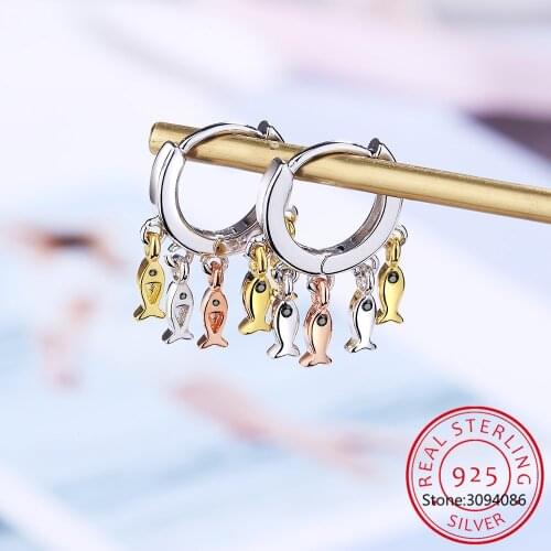 925 Sterling Silver Ins Cute Fish Tassel Hoop Earrings For Women Girl Gift Earrings Gift S-E897