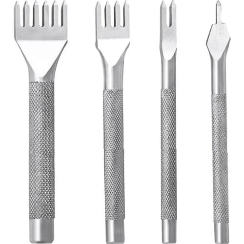 Promotion! 4 Pcs Stitching Chisel Set,1/2/4/6 Prong DIY Diamond Lacing Stitching Chisel Set,for Leather Sewing Craft(4 mm,Silver