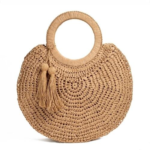 Bohemian Tassel Round Women Straw Bags Rattan Handbags Lady Wicker Woven Large Tote Casual Summer Beach Purses Female Sac 2021
