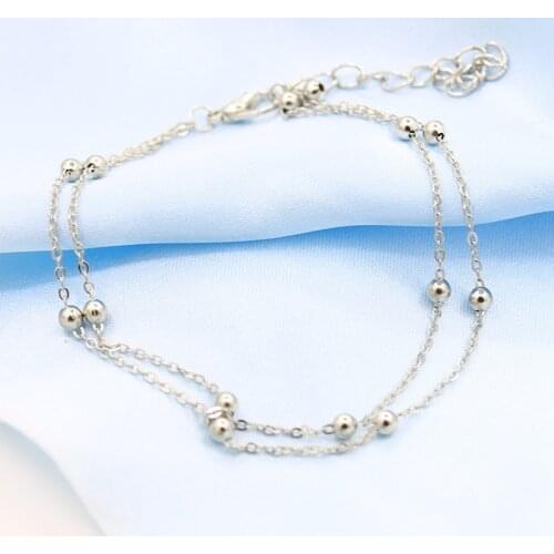 Double Chains Silver Plated Golden Small Beads Chain Anklets for Women