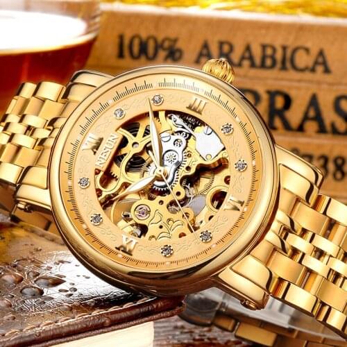 NESUN Men Luxury Top Brand Automatic Self-Wind Mechanical Wristwatches Waterproof Hollow Sports Watches Male Relogio Masculino