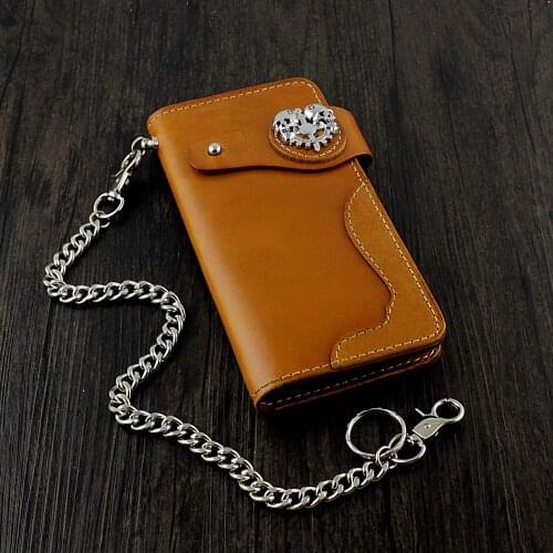 Skull Concho Motorcyle Trucker Rock Men Leather Wallt With Chain