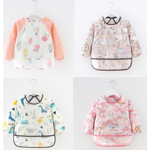 Kids Baby Bandana Bibs Cute Cartoon Bibs Waterproof Infant Eating Children Drawing Long Sleeve Apron Baby Self Feeding Bib