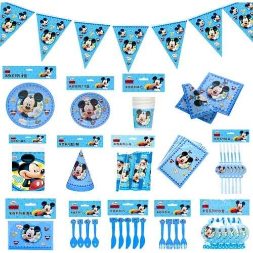 Disney Mickey Mouse Happy Birthday Party Decorations Kid Plate Cup Straw Napkin Disposable Tableware Baby Shower Event Party Set