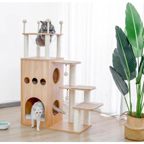 Domestic Delivery Wooden Modern Cat Tower Cats Activity Cat Furniture with Removable and Washable Mats for Kitten Large Cats