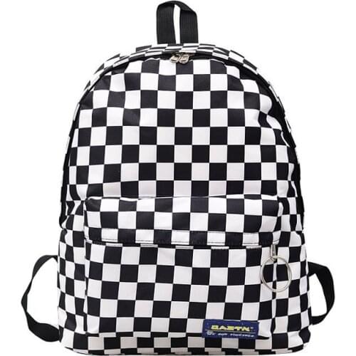Plaid Checkered Backpack Nylon Black And White Cool Checkerboard School Bags new