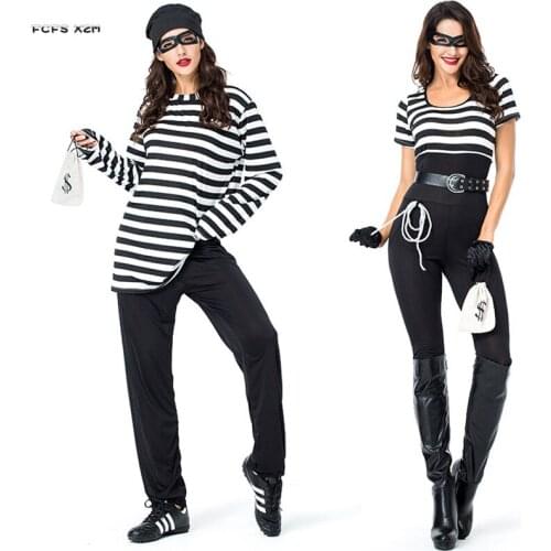 New Halloween prisoner Costumes Adult Lovers clothes Woman Man Criminal Cosplay Carnival Purim Masquerade Nightclub party dress