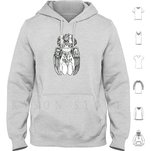 Mechanical Horse Hoodie Long Sleeve Pegasus Horse Equine Clockwork Steampunk Grey Feathers Eye Hooves Gear Fantasy