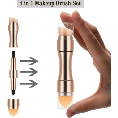 Makeup Brush Mini 4 in 1 Kit for Travel Cosmetic Applicator Foundation Sponges Brushes Concealer Professional Make Up Tools