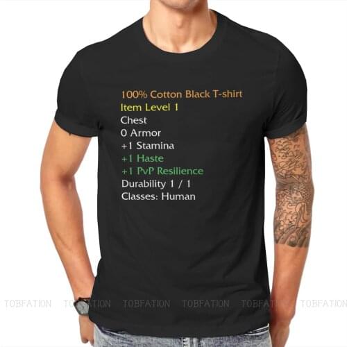 World of Warcraft Game Mens TShirt WoW Item Stats Description Black Meme Fashion T Shirt Original Sweatshirts New Trend