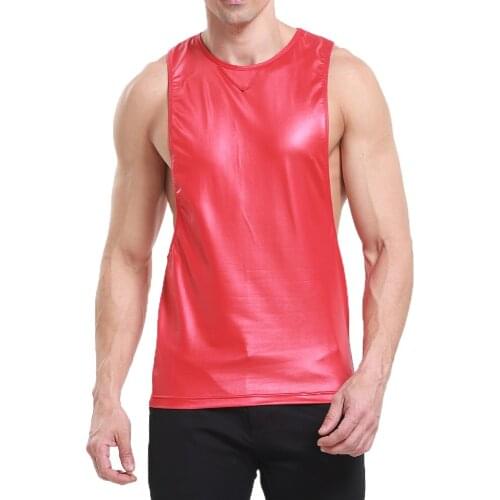 Men Sexy Fitness Tank Top Star Faux Leather Sleeveless Mens Bodybuilding Stringers Vest Fashion