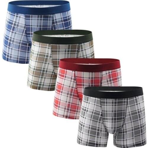 Mens Boxer Shorts Plaid Cotton Breathable Underwear Sexy Bugle Pouch Boxershorts Homewear Trunks Cueca Male Panties Plus Size