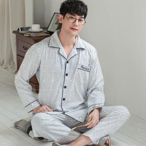 Plus Size 4XL Pajamas For Men Sleepwear Spring Cotton Mens Pajama Sets Long Sleeve Turn-down Collar Cardigan Casual Male Pyjamas