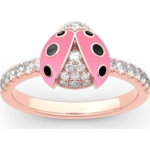 New Design Lovely Mini Fashion Lucky Pink Ladybird Set Auger Rings for Women Fine Jewelry