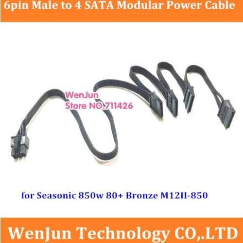 NEW PCI-E 6pin Male 1 to 4 SATA 15pin Modular Power Supply Cable for SeaSonic 850W 80+ Bronze M12II-850 PSU