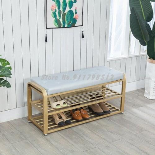 Shoe changing stool Nordic home door sofa stool simple shoe rack creative light luxury economical iron soft cushion