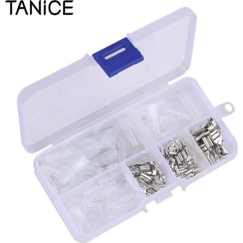 TANiCE 120Pcs 2.8mm 4.8mm 6.3mm Crimp Terminals Female Spade Connectors Cable Lugs Assortment Crimp Connector With Plastic Box