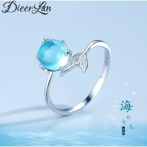 Personality Vintage 925 Sterling Silver Blue Crystal Fish Rings For Women Punk Thai Silver Resizable Rings