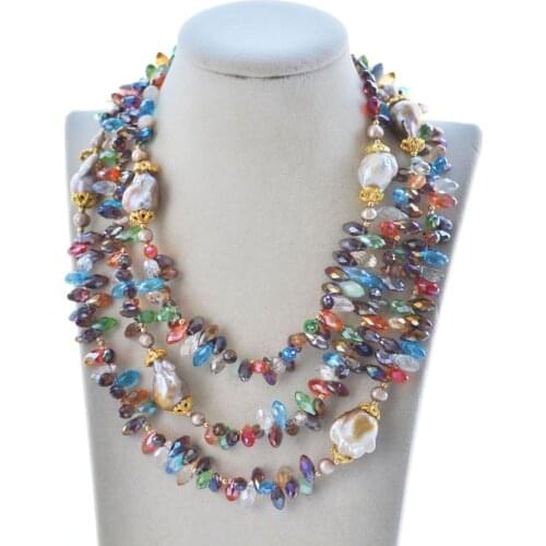 P7515 56" 20mm Lavender Baroque Keshi Pearl Multicolor Faceted Crystal Necklace Choker Women jewelry