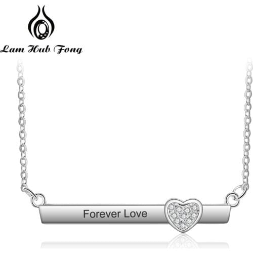 Personalized Name Bar Necklace Engraved Name Necklace Zircon Heart Nameplate Anniversary Gift (Lam Hub Fong)
