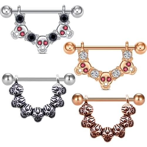 Nipple Piercings Jewelry Nipple Rings for Women 3D Skull Nipple Jewelry Stainless Steel Sold As a Pair