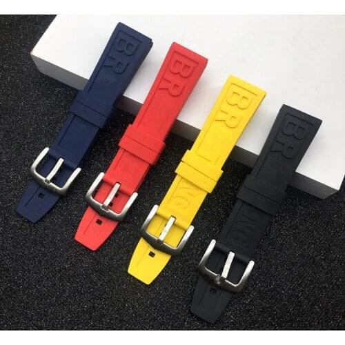 Nature Rubber Watch Strap 20mm 22mm 24mm Black Blue Red Yelllow Watchband Bracelet For navitimer/avenger/Breitling band logo on