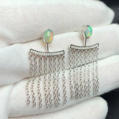 On Sale Fine Jewelry real high quality 925 sterling Silver 100% Natural Opal Gemstone Earrings For Women Fine earrings