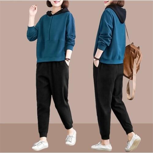 Spring And Autumn Solid Casual Tracksuit Women Sports 2 Pieces Set 2020 Casual Long Sleeve Top & Pants Outfits Overs 5xl