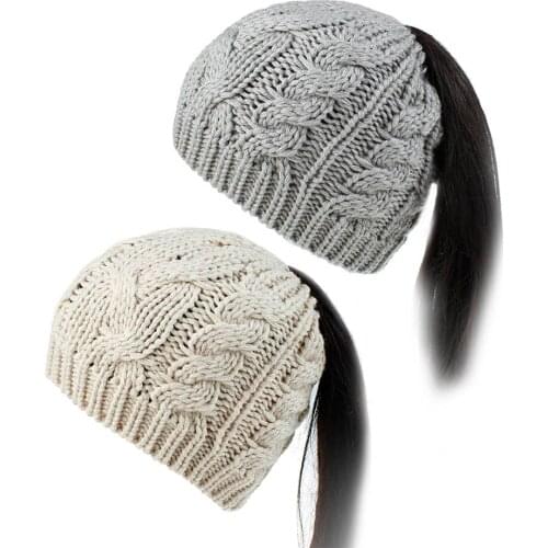 Ponytail beanie winter hats Warm winter cap for girls Kids knitted beanie hat Ponytail knit beanie Warm stretch knit cap H196D