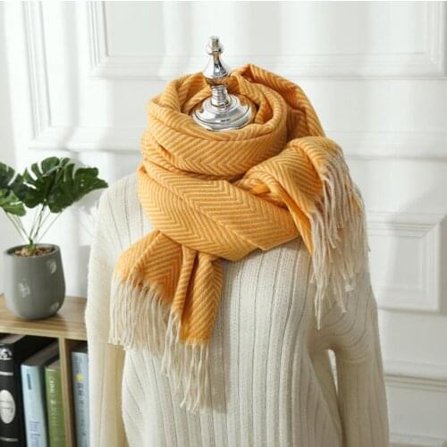 Women Reversible Fuzzy Scarf 2020 New Girls Winter Scarf Shawl Cape Pink Twill Cashmere Hand Feel Thick Mustard Scarf