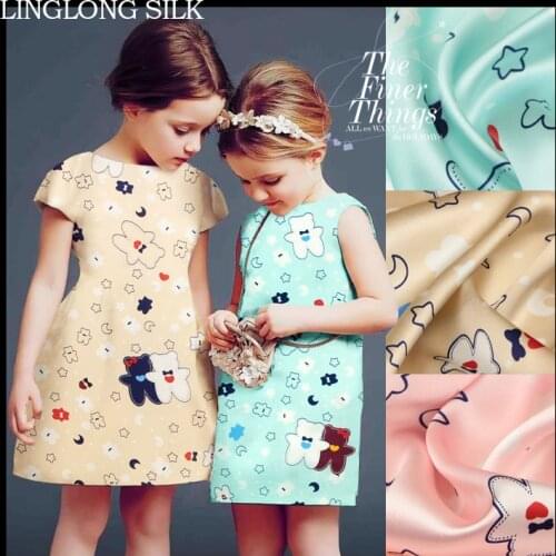PRINTED SILK CHARMEUSE SATIN 140cm width 16momme/100% Pure Mulberry Silk Fabric/Patchwork children Dress shirt Sewing Fabric