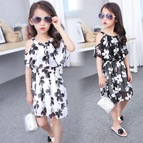 2017 Summer New Harness Girls Korean Dresses Children Sling Chiffon print Casual Princess Dress kids clothes 3-14Y