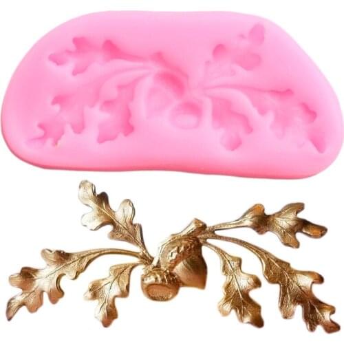 Oak Leaf Acorn Cake Border Silicone Mould Party Cupcake Topper Fondant Cake Decorating Tools Candy Polymer Clay Chocolate Molds