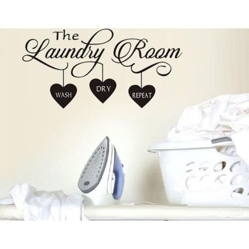 Laundry Room Quote Wall Sticker Home Decor Art Mural Hearts Removable Wall Decals Door House Decoration Accessories