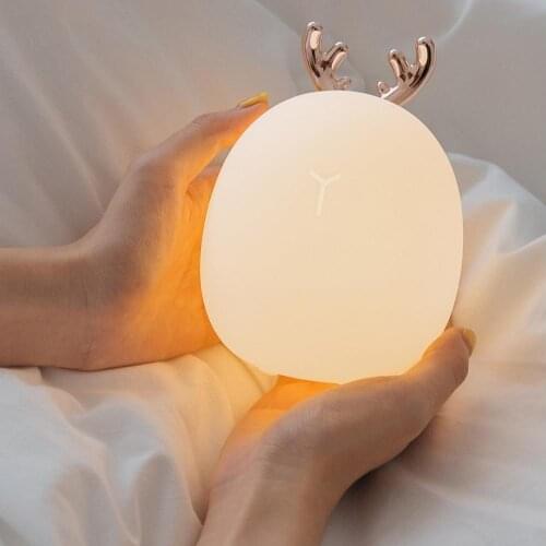 Deer Rabbit LED Night Light Silicone Animal Cartoon Dimmable Lamp USB Rechargeable For Children Kids Baby Gift Bedside Bedroom