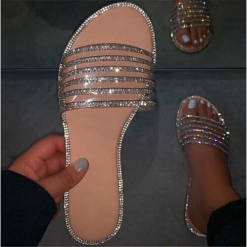 Shiny Rhinestone Women Home Slippers Summer Women 2020 Flat Casual Slippers Outdoor Wild Sandals Durable Beach Slides Footwear