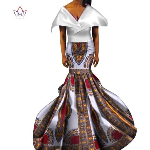 New Dashiki African Print Long Dresses for Women Bazin Riche Ankara Shawl V-neck Vestidos Dresses African Style Clothing WY546