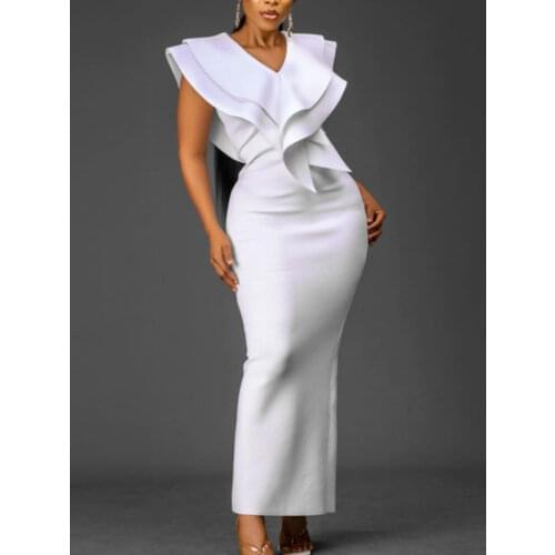 White Party Dress Women Slim Fit Sexy V Neck Sleeveless Bodycon Maxi Long Prom Dress Vintage Formal Dresses Plus Size Spring New