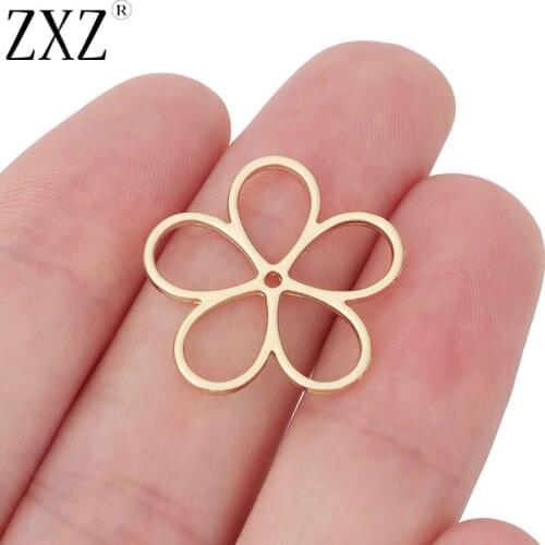 ZXZ 10pcs Gold Tone Open Hollow Flower Charms for DIY Jewelry Making Accessories 23x23mm