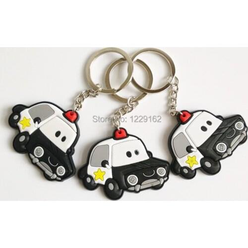 3pcs/lot Cute PVC Cop Car Keychain for Party Favor Creative Cartoon Key Ring Key holdee for gift free shipping