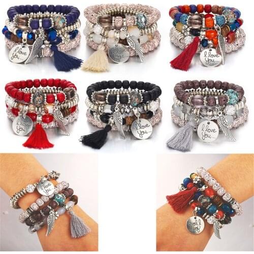 4pcs/ Set Hot Retro Multilayer Bracelet Crystal Tassels Adjustable Bracelet Jewelry Ethnic Beaded Bracelet