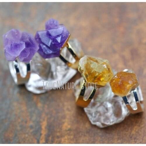 5Pcs RM8930 Adjustable Jewelry Copper Jewelry Crystal Copper Ring Crystal Irregular Surface Free Form Ring