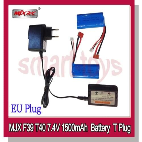 18650 Battery T Plug 7.4V 1500Mah 15C with Balance Charger for MJX T40 T40C F39 F49 T39 Syma 822 RC Helicopter Boat etc