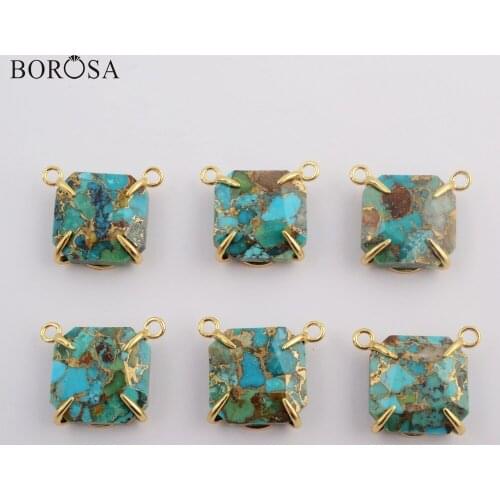 BOROSA Square Turquoises Claw Connector for Necklace Making Fashion Natural Stone Pendant Charms for Women diy Jewelry ZG0416