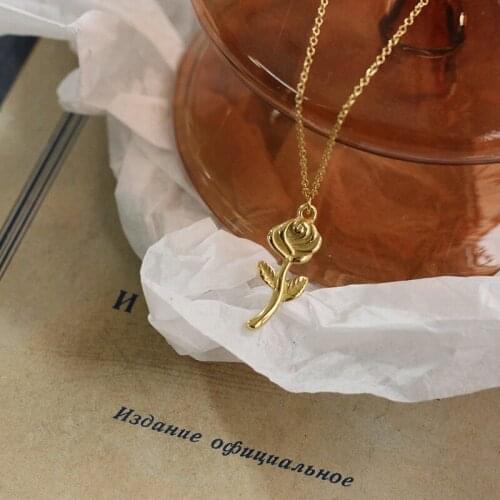 French Elegant Rose Little Prince Flower Three-dimensional Necklace Clavicle Chain Titanium Steel Plated 18 Gold Color Retention