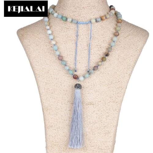 Dankaishi Fashion Boho Long Fringe Tassel Necklaces Women Collier Femme Stone Beads Crystal Statement Collar Bohemian Jewelry