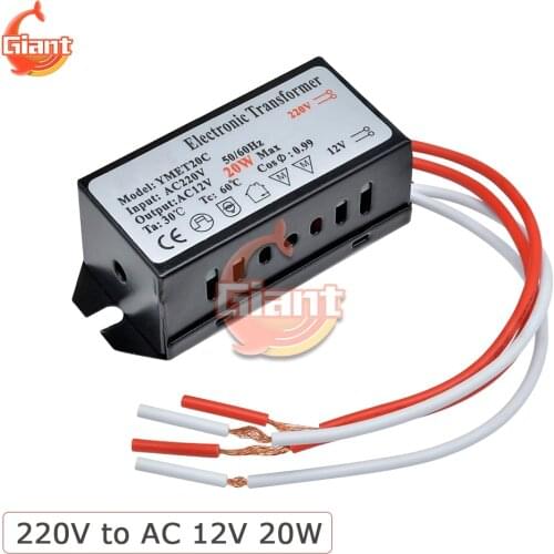 AC 220V to 12V 20W Power Supply Driver Electronic Transformer AC-DC Step Down for LED Halogen Light Bulb Lamp Lighting LED Strip