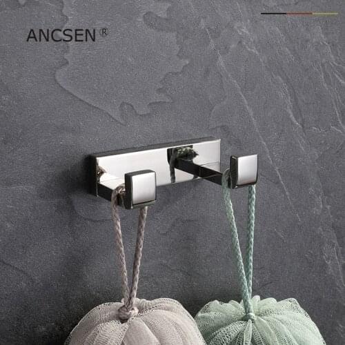 Double Hook 304 Stainless Steel Mirror Polish Clothes Coat Hanger Towel Hook Robe Hooks Wall Mounted Multi-function Accessories