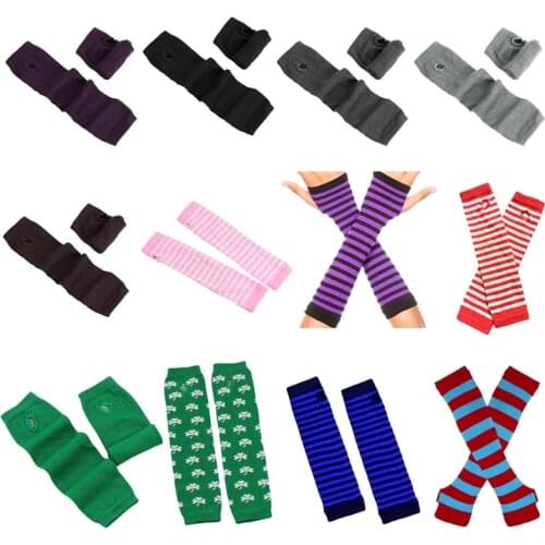 Stretchy Knitted Arm Sleeves Long Fingerless Gloves Tattoo Cover Up Multicolor Stripe Sleeve Outdoor Arm Sleeves